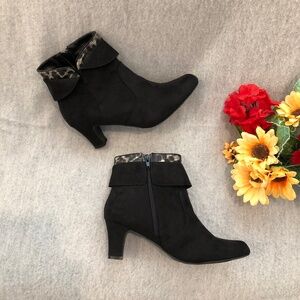 NWOT - Black Ankle Boots with Leopard Print Trim